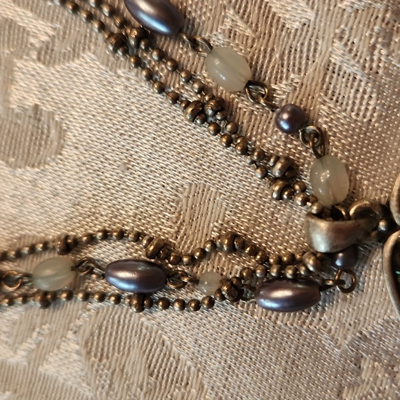 Heavy flower abalone Shell stainless steel medallion pearl bead chain doubled - Picture 4 of 4